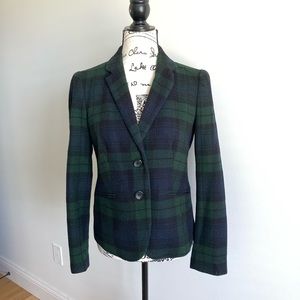 EUC- Liz Claiborne blue and green tartan wool blazer, size Small.